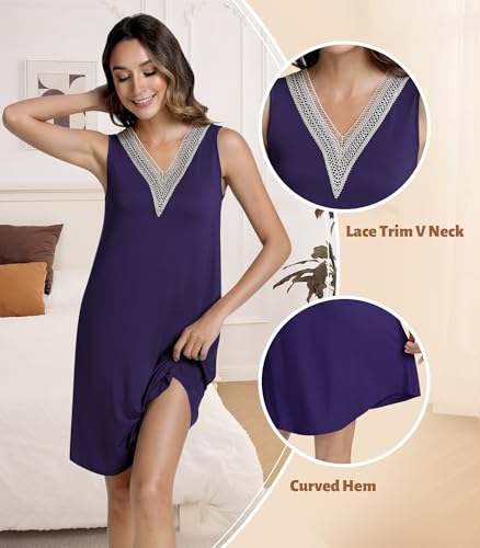 Image of NACHILA Women's Nightgowns-Viscose Made from Bamboo,Sleeveless Tank Night Gown Crew Neck Sleep Dress Cool Sleepshirts