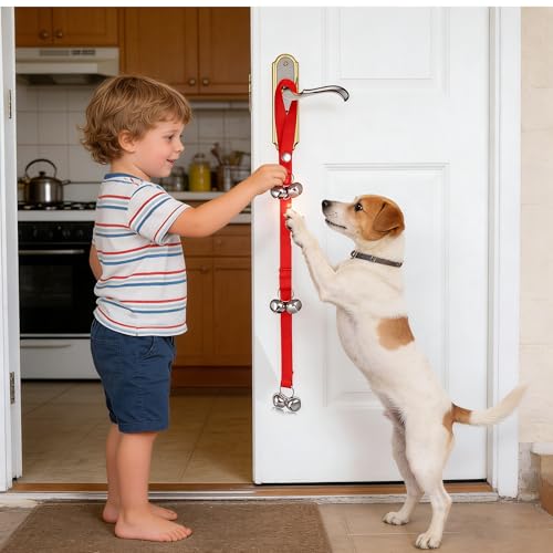 MINGZE Hund Türklingel Hund Glocken Toilettentraining Puppy, Interne Ausbildung Türklingel - Länge Verstellbare Hunde Türglocken (Schwarz)