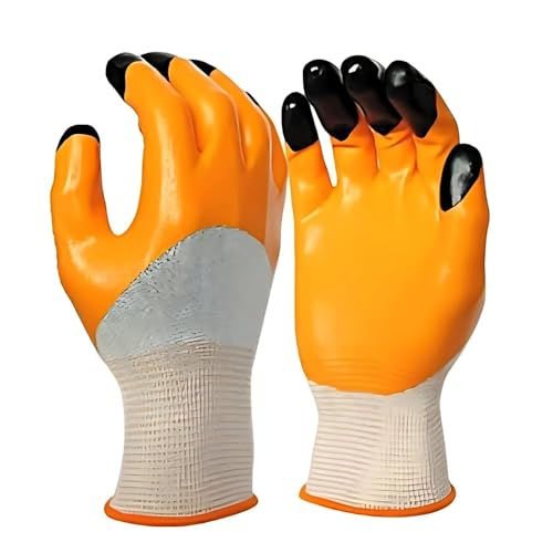 Image of Nitrile Coated Anti-Cut Work Gloves for Industrial, Mechanical, Agricultural, Gardening & Multi-Purpose Use - Durable, Reusable & Protective Hand Gloves, Orange - Pack Of 5 Pairs