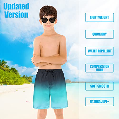 Image of Boys Swim Trunks with Boxer Brief Liner Compression Anti Chafe Swimming Shorts Stretchy UPF Quick Dry Swimsuit
