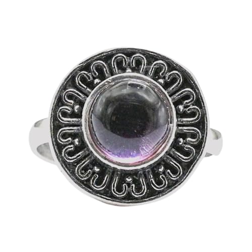 Image of Amethyst Ring for Women and Men - Original Certified Crystals, Stylish Brass Copper Rings for Girls and Boys - Natural Healing Crystal Rings for Positive Energy, Money Wealth Success (Silver)