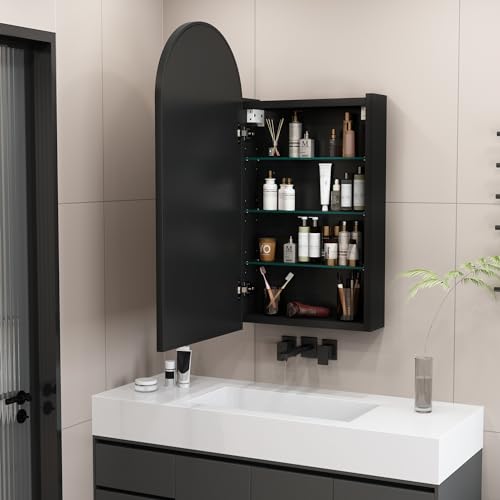 Generic MIRRORED MEDICINE CABINET Arched Medicine Cabinets With Mirror Black, Metal Framed Medicine Cabinet Wall Mounted thumb #8