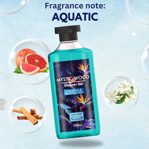 Image of London Notes Shower Gel- Mystic Wood For Gentle Cleansing, Deep Moisturization & Nourishment, provides pleasant aroma with Aloevera & Shea Butter, 250ml