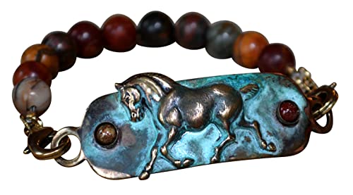 Elaine Coyne Wearable Art Patina Show Horse Equestrian Interchangeable Rockband Bracelet - Bracciated Jasper