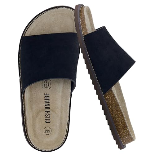 CUSHIONAIRE Ritual Suede Slides for Women, Slip On Womens Sandals with Cushioned Footbed and Arch Support,