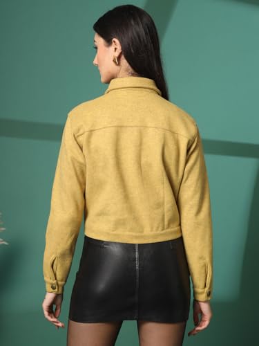 Image of CHKOKKO Solid Crop Jackets for Women stylish latest Long Sleeve Stylish Winter Shirt Jacket Casual Outerwear for Office