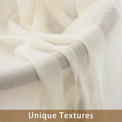 Image of Natural Sheer Curtains 108 Inches Extra Long, Privacy Semi Sheer Curtains for Living Room Bedroom, Light Filtering Rod Pocket Voile Window Drapes 2 Panels Set, Each 42 inch W x 108 inch L