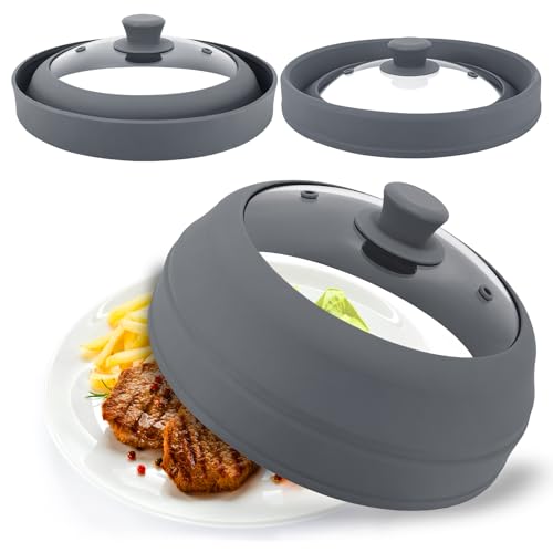 Glass Microwave Cover For Food, 10.5 Inch Collapsible Silicone Mi...