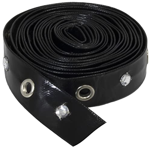 AERZETIX - C60704 - Cinta tira en polipiel, ojales metálicos, piedras falsas - 2 metros x 16mm - color: negro - para confección ropa mercería pasatiempo creativo decoración