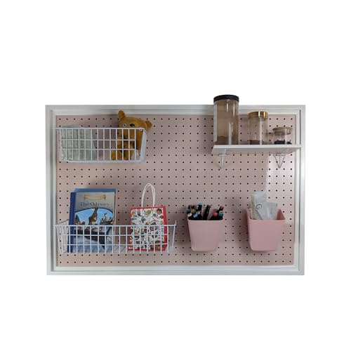 ARTAWEIN Pegboard Organizer - Craft Peg Board, Nursery Storage, Wall Organizer and More, Comes with 1 x Free Shelf Fits Most 1/4' and 1/8' Pegboard Accessories (Pink)
