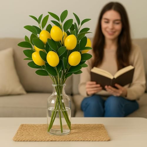 Image of SATYAM KRAFT 3 Pcs Artificial Lemon Stick | Flowers for Vases | Flowers for Vases| Decoration Items for Home Decor, Room, Office, Living Room (Without Pot) (35 cm)