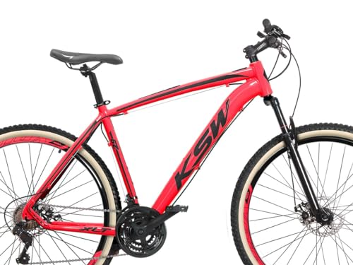 Bicicleta Aro 29 KSW 27v Freio Hidráulico k7 Trava no Guidão,19,Vermelho Preto