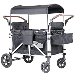 Stroller Wagon for 4 Kids, Wagon Cart Featuring 4 High Seat with 5-Point Harnesses and Adjustable Canopy, Foldable…