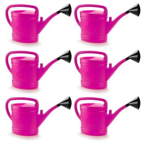 Acan Tradineur Lot de 6 arrosoirs en plastique, capacité 12 litres, ustensiles de jardinage, arrosage, maison, balcon, terrasse, patio, couleur fuchsia