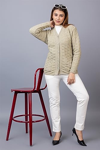 Image of Women Woolen V Neck Casual Wear Stylish Cardigan Sweaters for Winter with Front Pockets