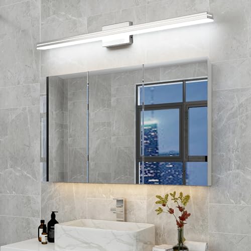 Image of SineRise LED Modern Bathroom Vanity Light Bar (40-Inch, 3000K /4000K /6000K), Chrome Dimmable Modern Acrylic Bathroom Wall Lighting Fixtures Over Mirror