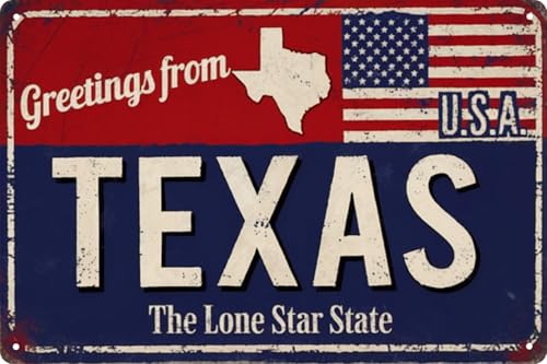 Plaque d'immatriculation vintage Texas - 20,3 x 30,5 cm - Drapeau américain et étoile solitaire - Décoration murale pour maison, bar, café, garage - Plaque...