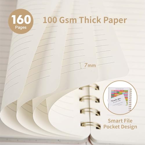 Image of Spiral Notebook-5.75 inch x 8.125 inch College Ruled Journal with Inner Pockets and 160 Pages,PU Leather Cover Business Journal, Twin-Wire Binding Notebook Perfect for Office & Home School Supplies 3 pack Brown /Khaki /Violet
