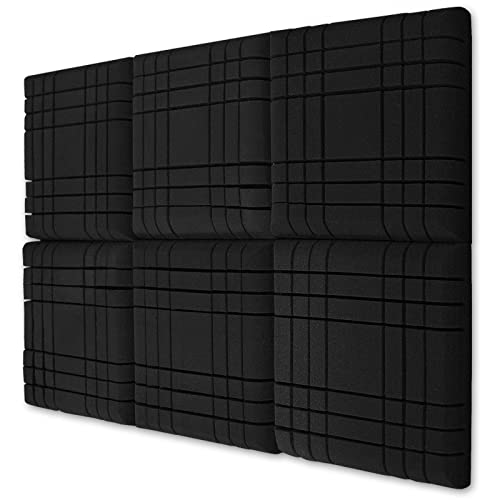 TroyStudio アコースティックスタジオ吸収フォームパネル、12 x 12 x 2インチ 6パック グリッド吸音フォーム、厚く密なエコー サウンドアブソーバー、ホームオフィスレコーディングスタジオ用3D装飾壁パネル