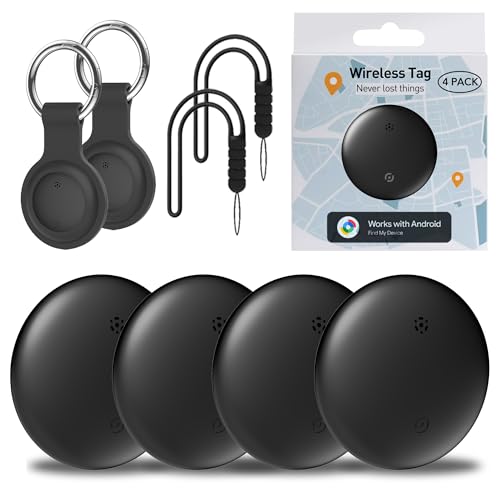 Air Tracker Tags-4 Pack for Android, Item Locator Key Finder Works with Find Hub App, Luggage Tracker for Keys, Wallet, Suitcase, IP67 Waterproof, Compatible with Android Phone