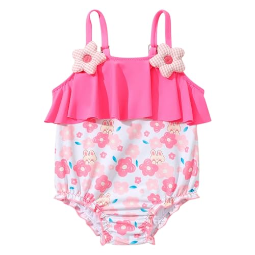 Toddler Girl Swimsuit Floral Backless Bownot Ruffles Bathing Suit Swimwear Beach Large Swimsuits (Pink, 0-6 Months)