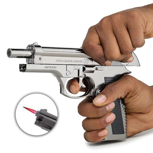 Image of Heavy Metal Pistol Gun 608 with Lighter Barrel Pull Back System Gun Lighter Stee Pocket Lighter (Silver)