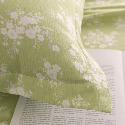 Image of Story@Home King Size Air Cotton Bedsheet 240 TC Fitted Sheet with 2 Pillow Covers, Soft & Durable Bed Sheet for King Bed (270 x 250 cm, Floral Print, Green & White)
