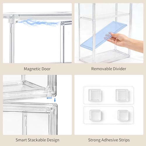 Image of 3 Tier Acrylic Display Case for Figures, Wall-Mounted Clear Storage Organizer Box with 2 Movale Plates & Magnetic Door, Display Cases for Collectibles Action Figure, 2 Pack