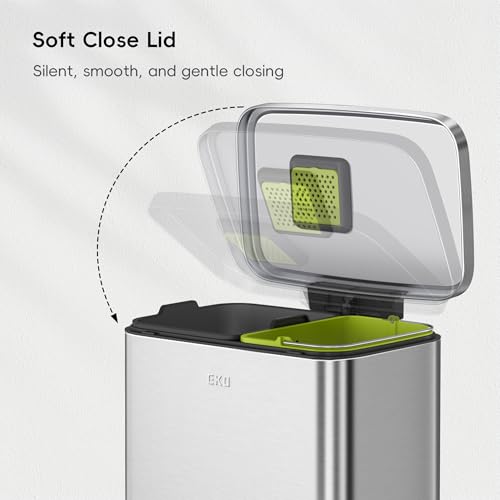 EKO-Madison-Brushed-Stainless-25L20L-Dual-Compartment-Step-Trash-Can-with-Inner-Liner-Recycling-Bin-Soft-Close-Lid-Fingerprint-Resistant-Finish-and-Durable-Stainless-Steel-for-Home-and-Office