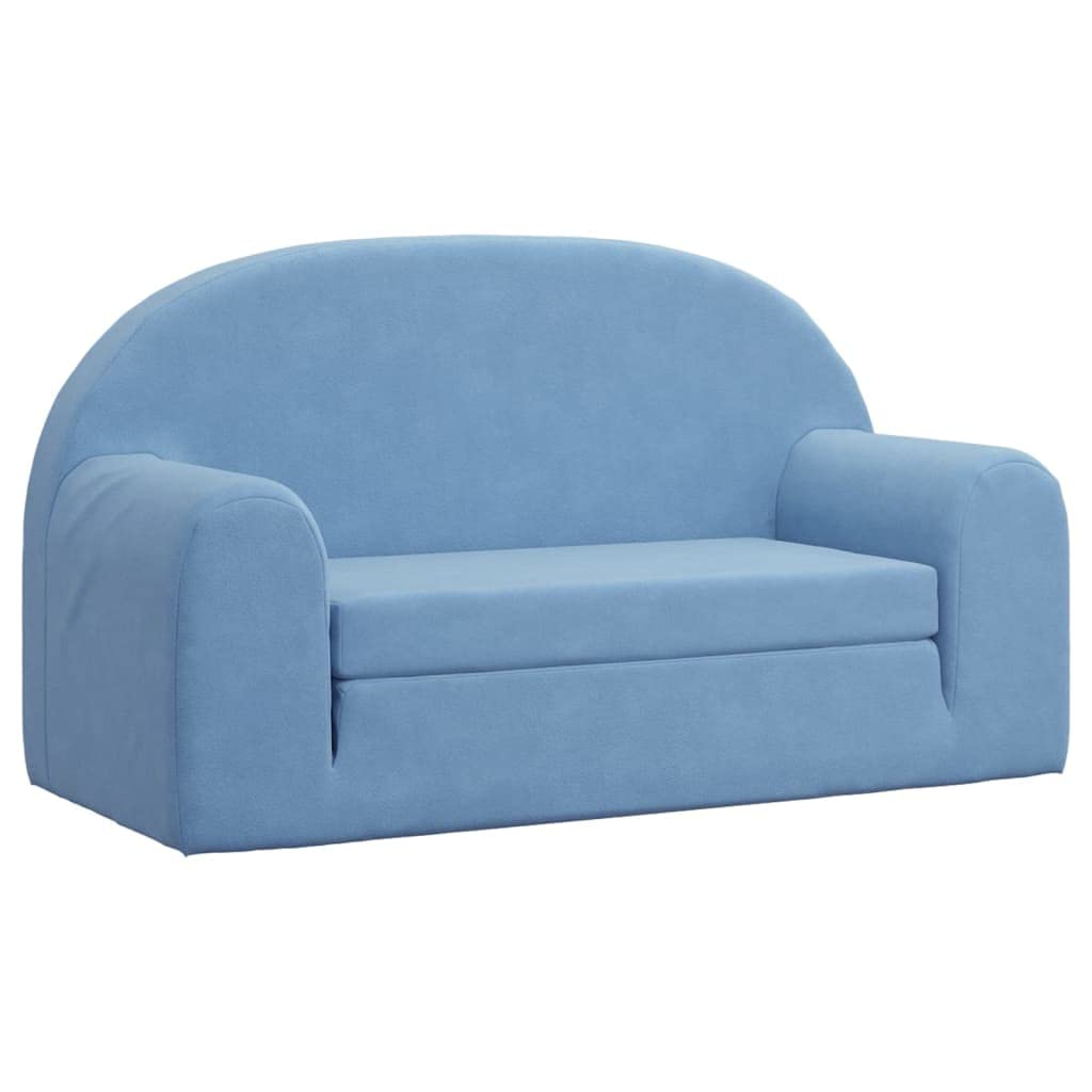 vidaXL Canapé-lit pour Enfants 2 Places, Lit de Jour avec Dossier et Accoudoirs, Lit d'Invité pour Tout-Petits Chambre Salon, Bleu Peluche Douce