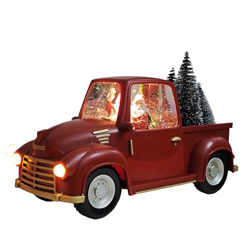 Red Pickup Truck Christmas Snow Globe Resin Santa Claus Christmas Home Decora...