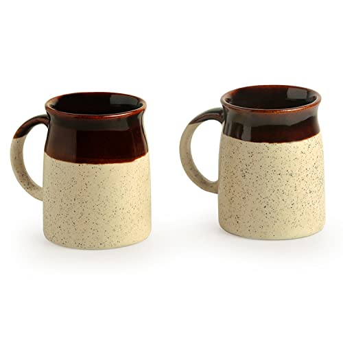 Image of ExclusiveLane 'Cocoa Rims' Studio Pottery Ceramic Coffee Mugs Set of 2 (Dark Brown & Cream, 320 ml, Microwave & Dishwasher Safe) | Coffee Mug Ceramic Cups Coffee Mugs for Coffee Cup Set of 2 Tea Cups
