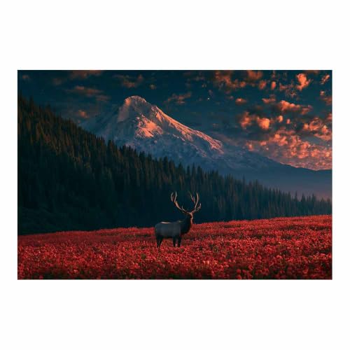 Toile animal élan sauvage au coucher du soleil 40x60cm pour décoration murale multicolore