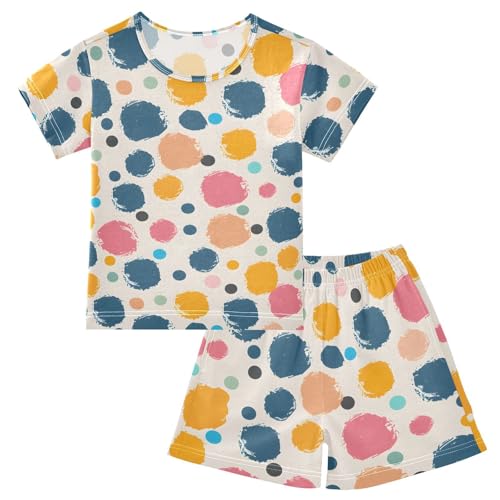 ALAZA Polka Dot Colorful Abstract Pajamas Short Sleeve 2 Piece Sleepwear Top and Bottom Pajama Set Unisex