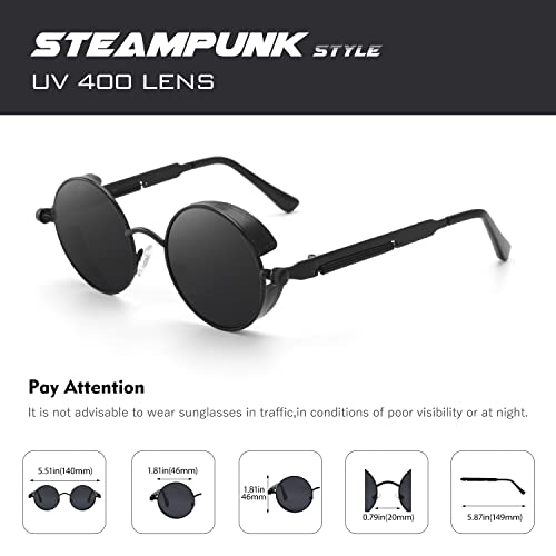 CGID E72 Lunettes de soleil homme femme ronde polarisées inspirées du style retro Steampunk en cercle métallique - Image 5