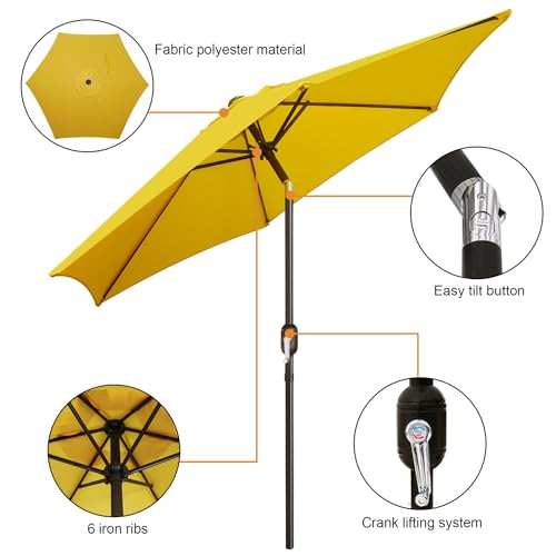 Image of Blissun 7.5 ft Patio Umbrella, Yard Umbrella, Outdoor Market Umbrella with Push Button Tilt Crank, Yellow