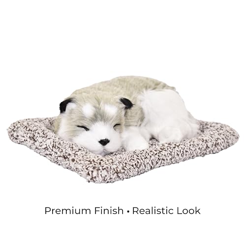Image of Premium Sleeping Puppy Decor Plush with Mat | Realistic Soft Fur Dog Showpiece for Home, Office & Car Dashboard | Pet Lover Aesthetic Gift (25 x 19 x 7.5 cm) (Husky)