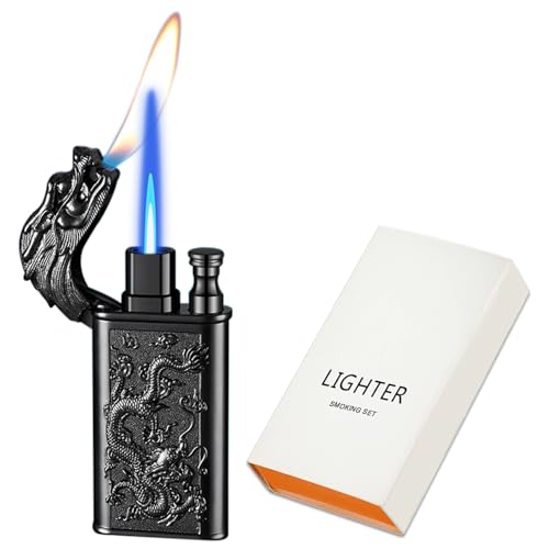 Encendedor antorcha diseño dragón doble llama recargable miniatura 1