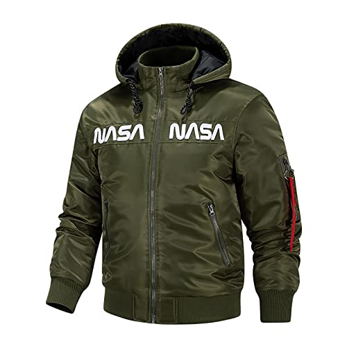 Image of CORIRESHA Winter Men's NASA Bomber Jacket Stand-Up Collar Hooded Thickened Embroidered Zipper-Up Jacket