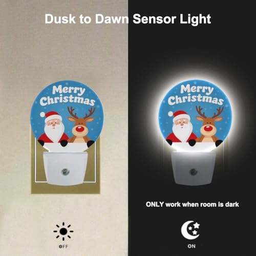 Image of EKOBLA Santa and Reindeer Night Light, Merry Christmas Snowflake Night Lights Plug Into Wall with Auto Sensor for Holiday