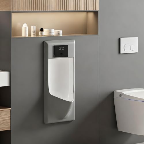 壁掛け小便器、スマートセンサー水洗い、防沫機能付き、男性用小便器 - モール・ガレージ・家庭用に最適 グレー