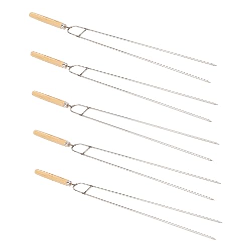 POPETPOP Wooden Handle BBQ Chicken Forks 5pcs U-Shaped Stainless Steel Skewers Non- Grill Utensil