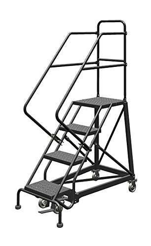 Image of Tri-Arc KDEC104246 4-Step Forward Descent Safety Angle Steel Rolling Industrial and Warehouse Ladder with Perforated Tread, 24 inch Wide Steps