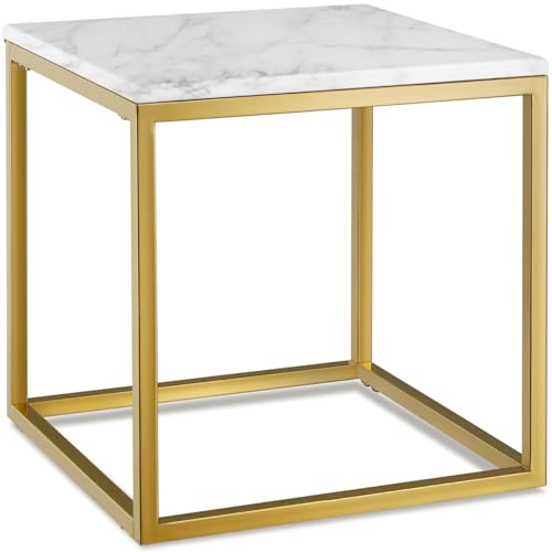 tectake® Couchtisch, Kleiner Tisch, Beistelltisch Metall und Marmor, Wohnzimmer Möbel, Coffee Table, Beistelltisch, Nachttisch, Sofatisch, Kaffeetisch modern, Kleinmöbel - Gold/weiß