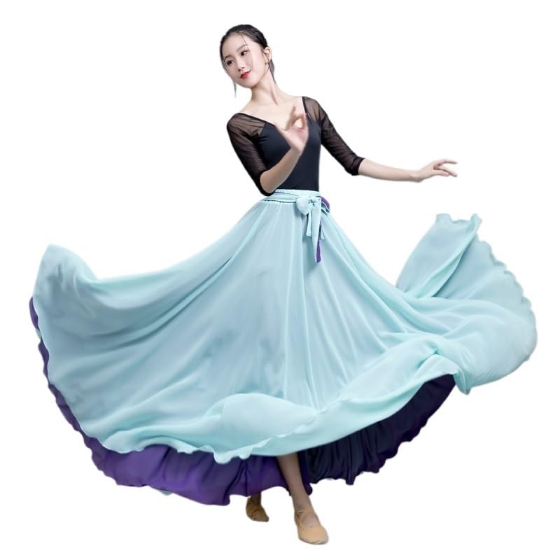 Gonna Flamenco Due Lati Indossano Colori a Contrasto 8M Big Swing Maxi Gonna Primavera Estate Chiffon Ball Gown Gonna Lunga Boho Gonne Donna(Purple Blue,XL)