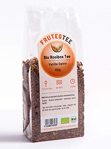 FRUTEG Organic Rooibos Tea Vanilla Cream Loose 1000 g | Loser Red Bush Tea - Finest Leaf Quality | Rounded by noble vanilla pieces | From certified organic farming | 1 kg