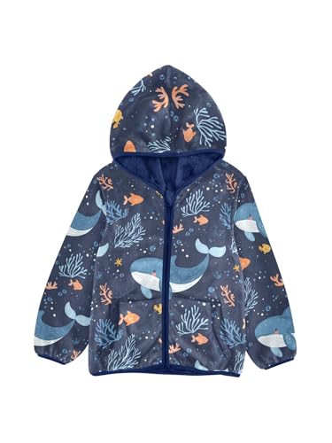 Ocean Whale Coral Girls Fleece Jacket Girls Fall Jacket Boys Coats Zip Up Hoodie Children Sherpa Warm Outerwear 2-10T