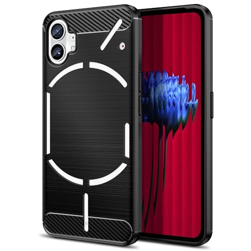 Qiinogow Hülle Kompatibel mit Nothing Phone 1 Ultradünne Handyhülle Mit Stoßdämpfung Schutzhülle aus Kohlefaser-TPU (Schwarz)