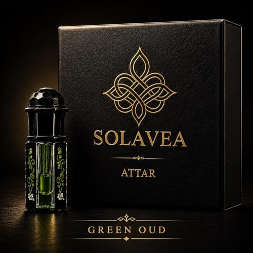 Image of Solavea Green Oud Attar Perfume Oil for Men & Women | Long Lasting Alcohol-Free Concentrated Attar | Citrus, Amber, Green Leaves, Rose, Iris, Lily of the Valley, Sandalwood & Musk | Premium Roll-On Fragrance | 3ml