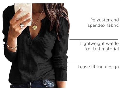 Image of Famulily Womens Long Sleeve Tshirt V Neck Loose Fit Soft Waffle Knit Thermal Tops